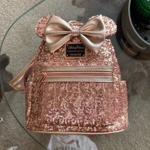 Loungefly Disney Parks Rose Gold Sequin Mini Backpack NWT